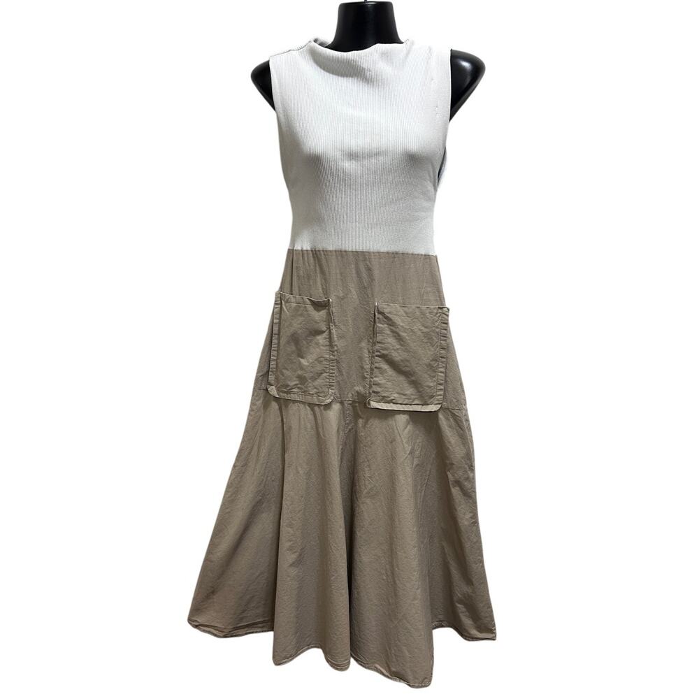 Zara Cream and Tan Sleeveless Maxi Dress